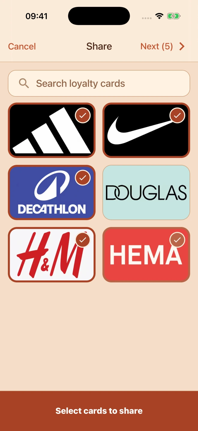 Select several cards to share