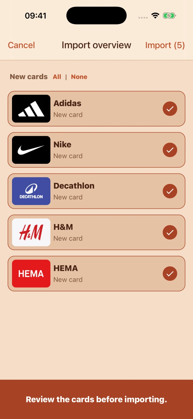 Import five shared cards