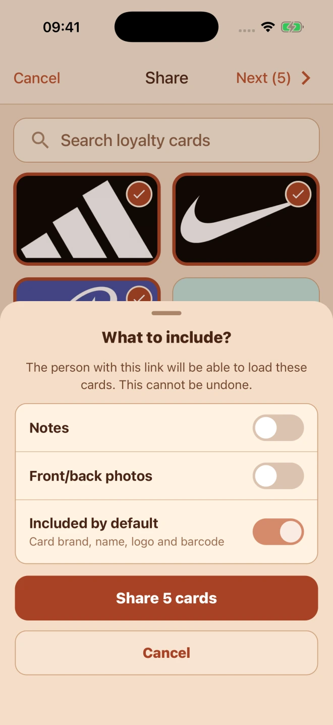 Choose what to include when sharing