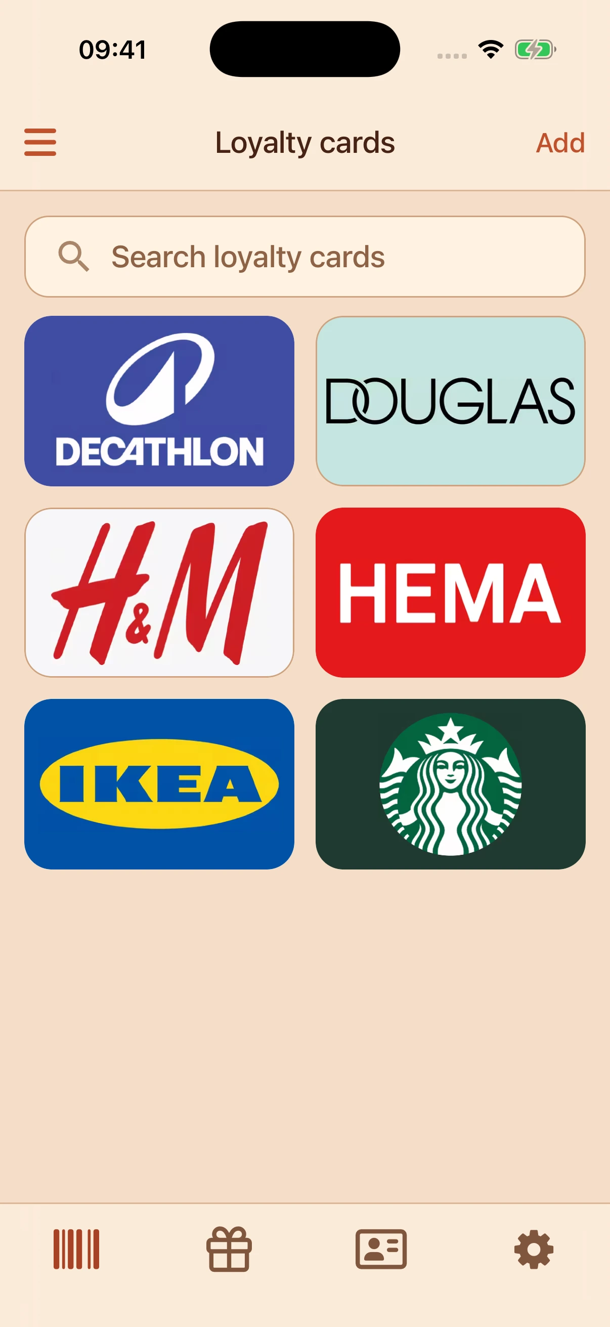 Zebras Loyalty cards with IKEA, H&M, Starbucks, Douglas, HEMA and Decathlon demo cards