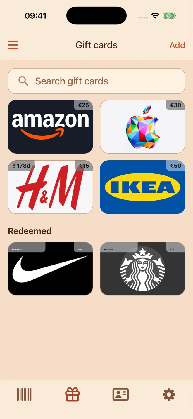 Active and redeemed gift cards together