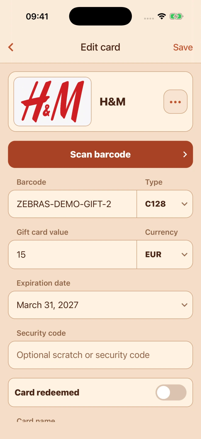 Edit a gift card’s value and expiry date